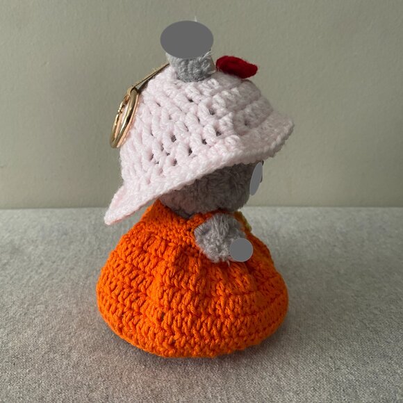 Handmade Crochet Spring Pink Orange Outfit for 17cm Plush Doll 2-Piece Set - Picture 4 of 5